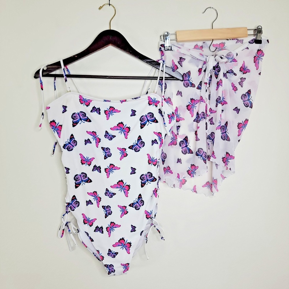 Rue21 Butterfly Swim Set Cover Up Womens XL Sheer  Lace Up Y2K READ‎ DESCRIPTION